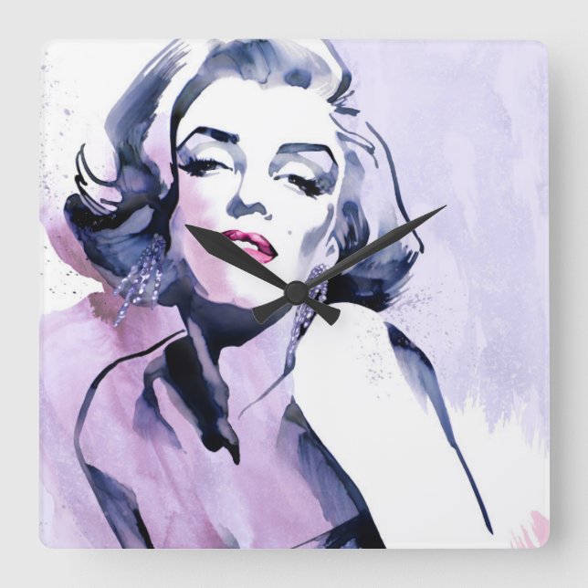 Relógio Quadrado Bonito no roxo (Frente)