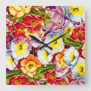 Relógio Quadrado Bonito Padrão Floral Vintage Girly Teal Primrose
