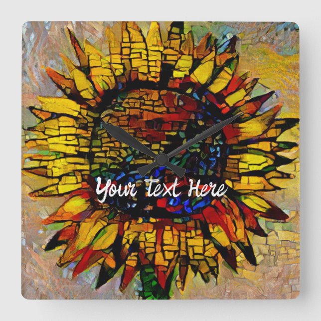 Relógio Quadrado Bonito pintura de girassol Abstrato (Frente)