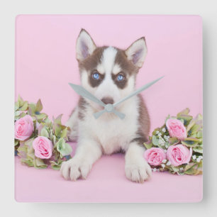 Relógio Quadrado Bonito Rouco com Rosas Rosa