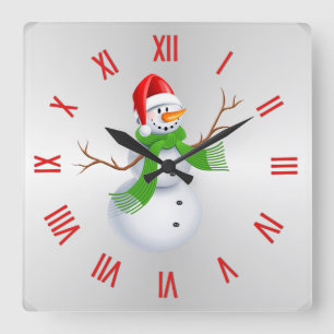 Relógio Quadrado Bonito Snowman Natal com Numerais Romanos