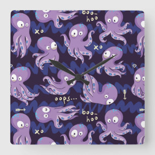 Relógio Quadrado Boo Octopus Cute Purple Kids Clothing & Décor