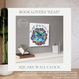 Relógio Quadrado Book Lovers "Read" Square Acrylic Wall Clock