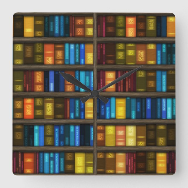 Relógio Quadrado Bookshelves 1 Wall Clocks & Numeral Options (Frente)