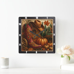 Relógio Quadrado Boot Cowboy Autumn Ocidental