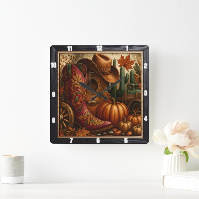 Relógio Quadrado Boot Cowboy Autumn Ocidental (Lar)