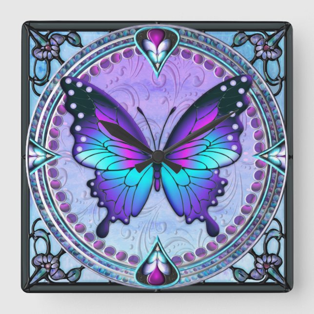 Relógio Quadrado Borboleta de sublimação com fundo (Frente)