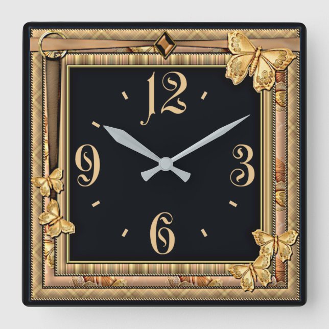 Relógio Quadrado Borboleta decorativa (Frente)