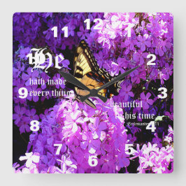 Relógio Quadrado Borboleta e Phlox com Eclesiastes 3:11