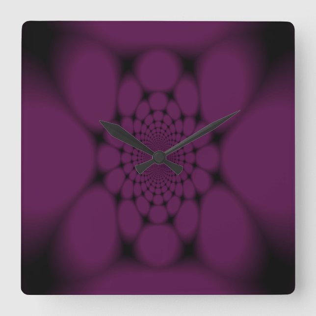 Relógio Quadrado Borboleta Pétala Preto Roxo (Frente)