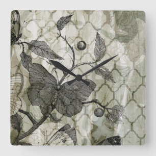 Relógio Quadrado Borboletas árabes I