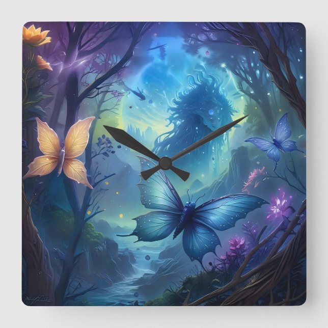 Relógio Quadrado Borboletas Whimsic (Frente)
