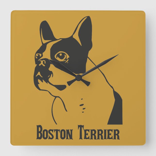 Relógio Quadrado Boston Terrier (Frente)