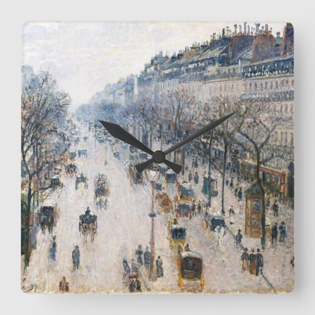Relógio Quadrado Boulevard Montmartre by Pissaro Acrylic Wall Clock (Frente)