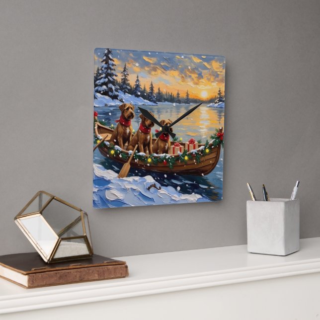 Relógio Quadrado Bouvier des Flandres Christmas Boat Holiday (Escritório)