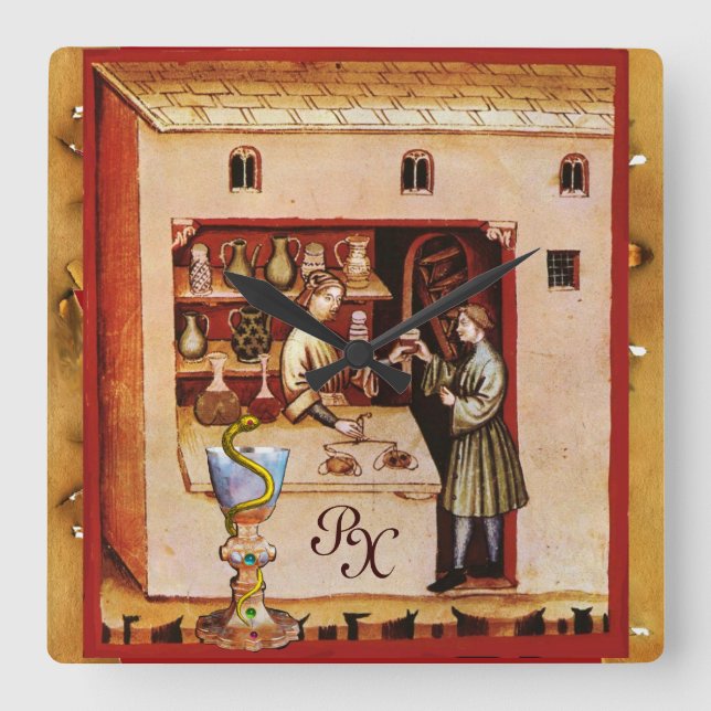 Relógio Quadrado BOWL DE HYGEIA MONOGRAM Medicine, Farmácia (Frente)