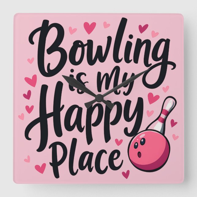 Relógio Quadrado Bowling Lover Cute Retro Aesthetic Sports Design C (Frente)