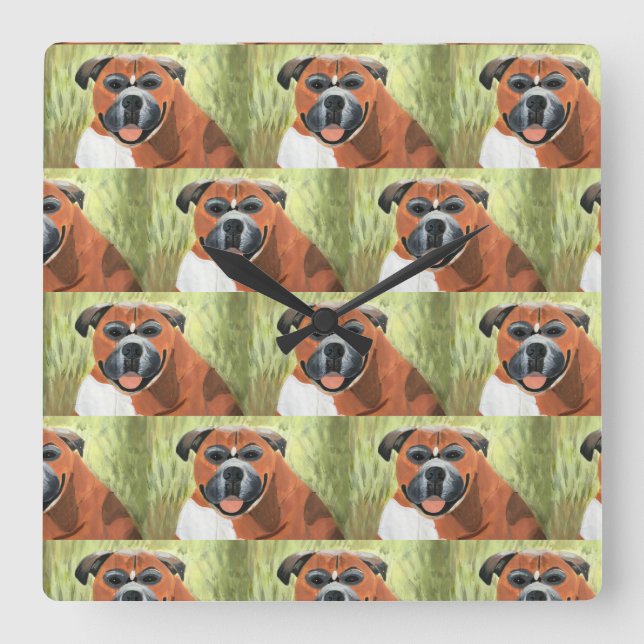 Relógio Quadrado Boxer Dog Wall Clock, 27.3 cm Square Acrylic (Frente)
