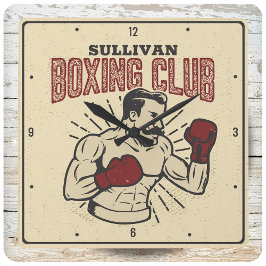 Relógio Quadrado Boxer Personalizado Retro Prizefighter BoxClub