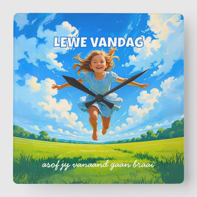 Relógio Quadrado BRAAI Meme Afrikaans Saffa Expat Afrikaanse Humor (Frente)