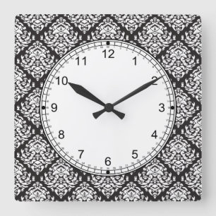 Relógio Quadrado Branco do damasco no preto