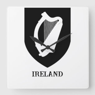 Relógio Quadrado Brasão de Armas Irlandês Arte Minimalista Preto e