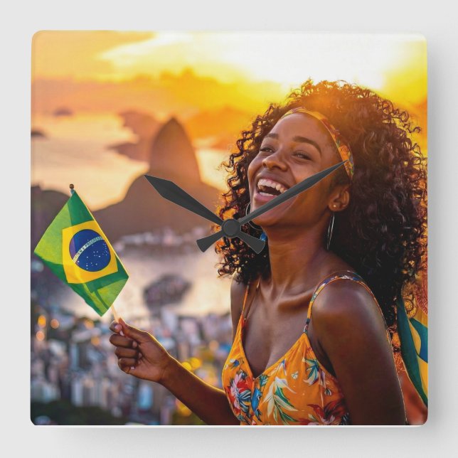 RELÓGIO QUADRADO BRASIL - EU AMO O BRASIL (Frente)