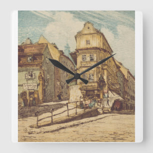 Relógio Quadrado Bratislava por Richard Lux Século Gravura Colorida