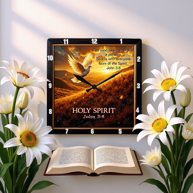 Relógio Quadrado Breath of Heaven Holy Spirit Dove John 3:8 Verse (Criador carregado)