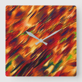 Relógio Quadrado Brilhante manchado de vermelho a laranja, um pouco