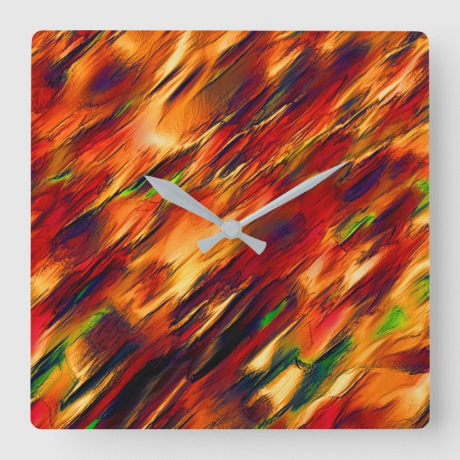 Relógio Quadrado Brilhante manchado de vermelho a laranja, um pouco (Frente)