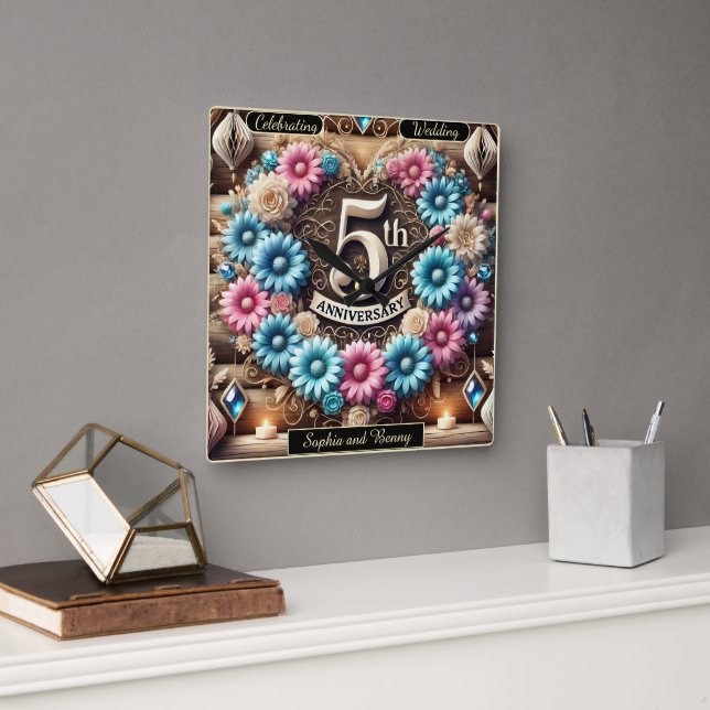 Relógio Quadrado Brilho de Sapphire: Reflexão do 5 (Escritório)