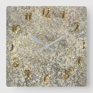 Relógio Quadrado Brilho Dourado Moderno Crackle Chic Glamour