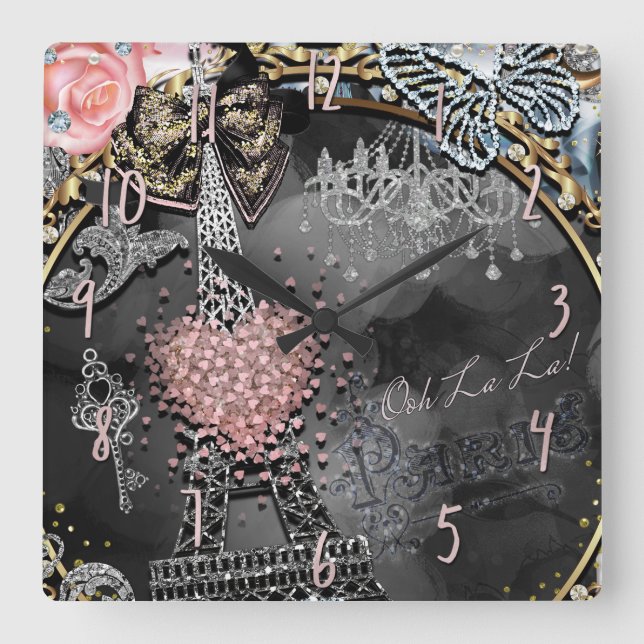 Relógio Quadrado Brilho Glamour Paris Brilho França Feminina da Mod (Frente)