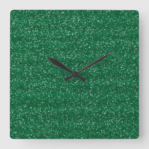 Relógio Quadrado Brilho Verde & Glitter Prateado