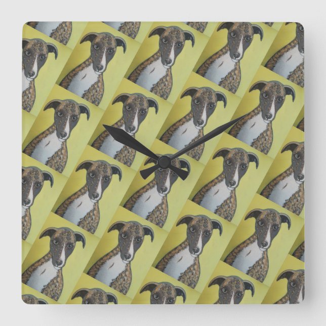 Relógio Quadrado Brindle Greyhound Wall Clock (Frente)