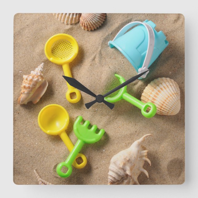 Relógio Quadrado Brinquedos da praia (Frente)
