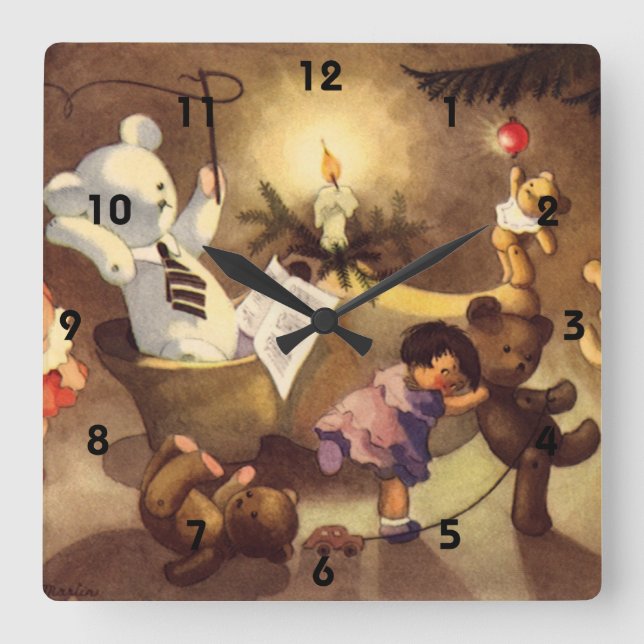 Relógio Quadrado Brinquedos de Natal Antigos, Bonecas Dançantes, Ur (Frente)