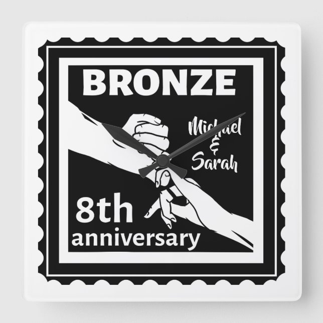 Relógio Quadrado Bronze tradicional de aniversário de casamento (Frente)