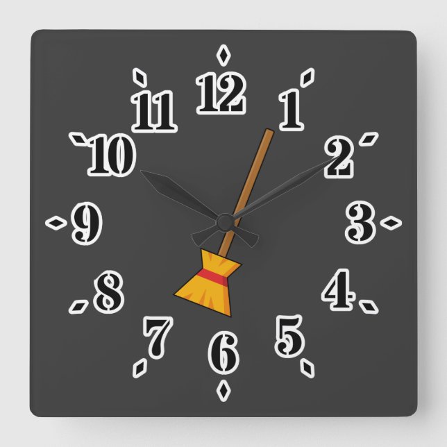 Relógio Quadrado Bruxa Broom (Frente)