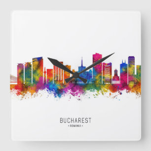 Relógio Quadrado Bucareste Romênia Skyline