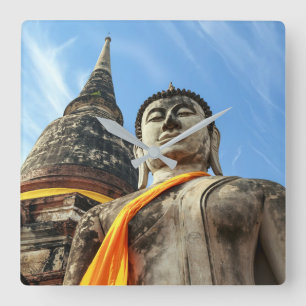 Relógio Quadrado Buda Grande em Ayutthaya, Tailândia