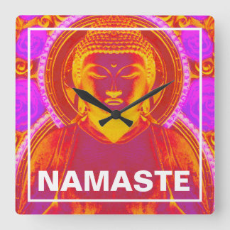 Relógio Quadrado Buda Mística - Rosa e Laranja