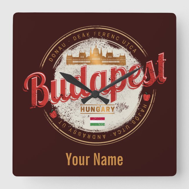 Relógio Quadrado Budapest Design Hungria Vintage Parlamento (Frente)