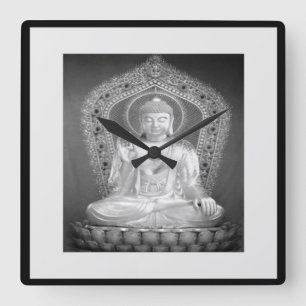 Relógio Quadrado Buddha - pulso de disparo de parede preto e branco
