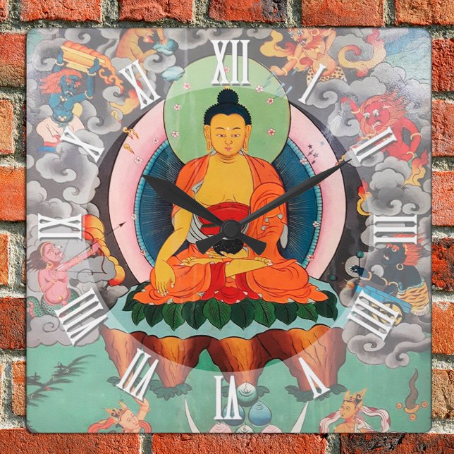 Relógio Quadrado Buddha Shakyamuni, Iluminismo, Nepal (Criador carregado)