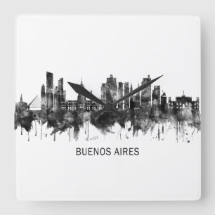 Relógio Quadrado Buenos Aires Argentina Skyline BW