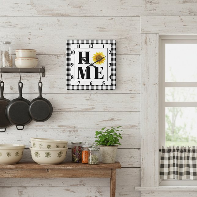 Relógio Quadrado Buffalo cheque girassol "Casa"   (Criador carregado)
