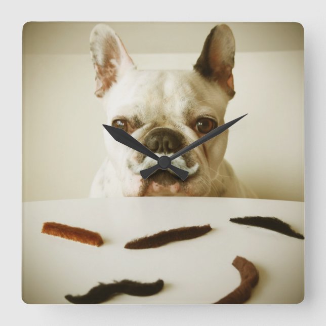 Relógio Quadrado Buldogue Francês Com bigode (Frente)