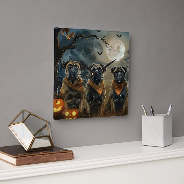 Relógio Quadrado Bullmastiff Halloween Spooky (Escritório)